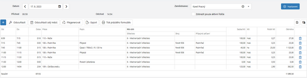Výkaz práce zaměstnance v aplikaci AG Tracker