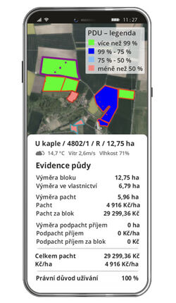 Evidence půdy - zobrazní dat v mobilní verzi